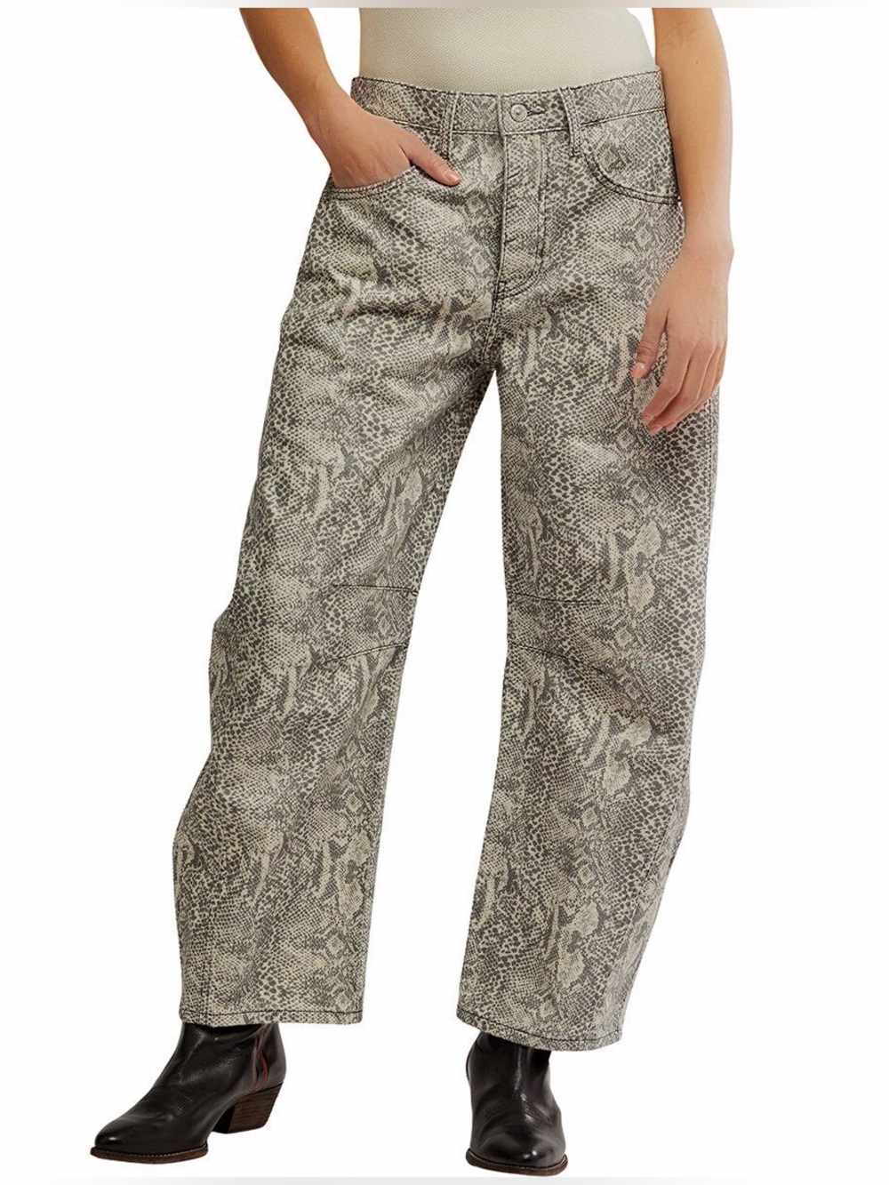 Snake Print Wide Leg  Barrel Jeans